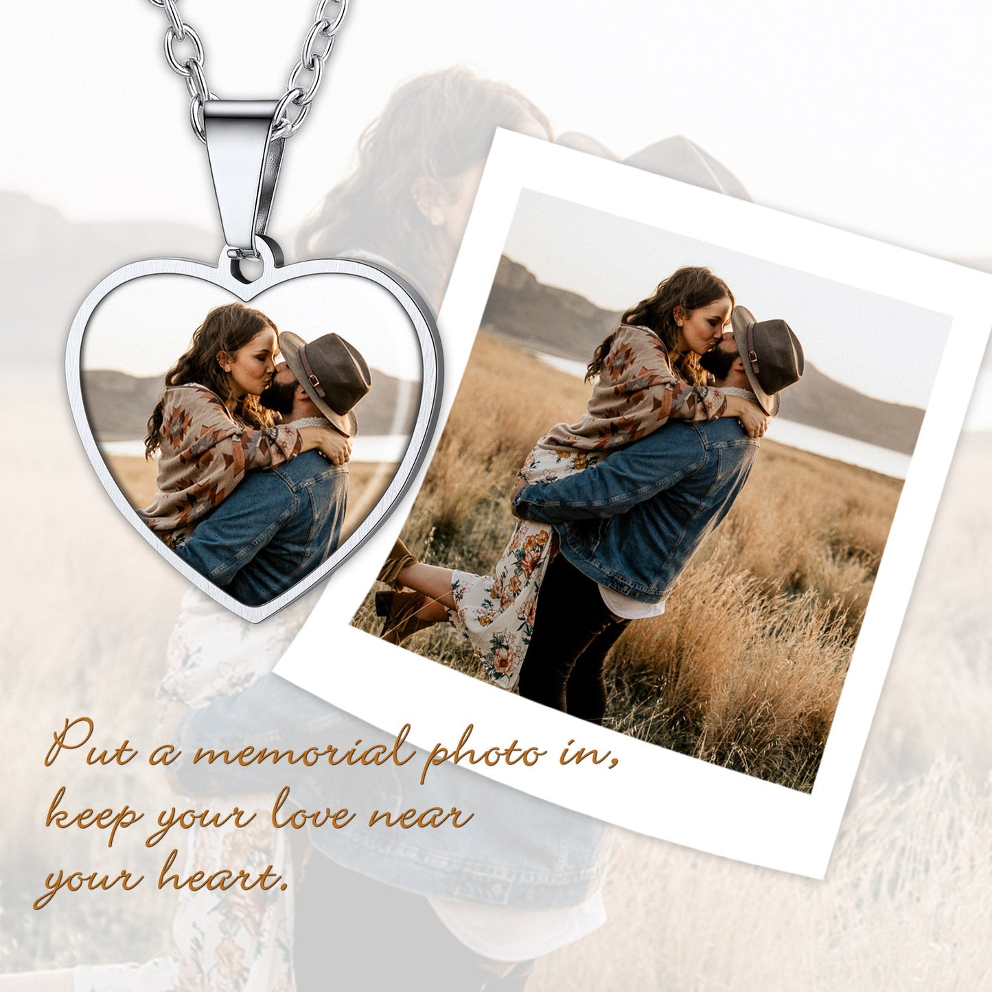 Customized Double-sided Picture Heart Necklace for