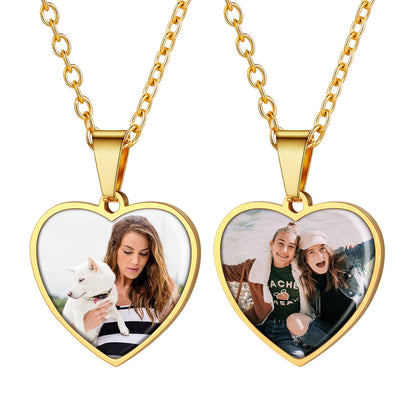 Customized Double-sided Picture Heart Necklace for