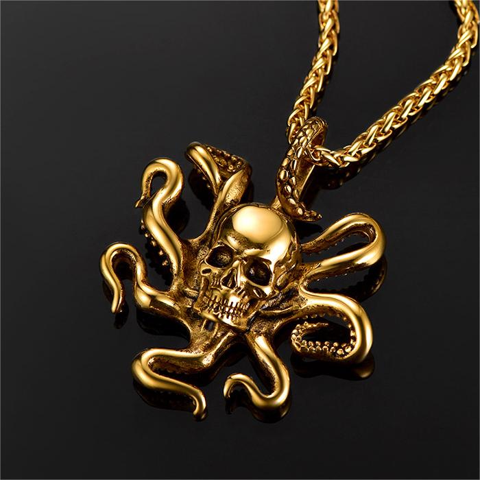 Gothic Octopus Skull Necklace for
