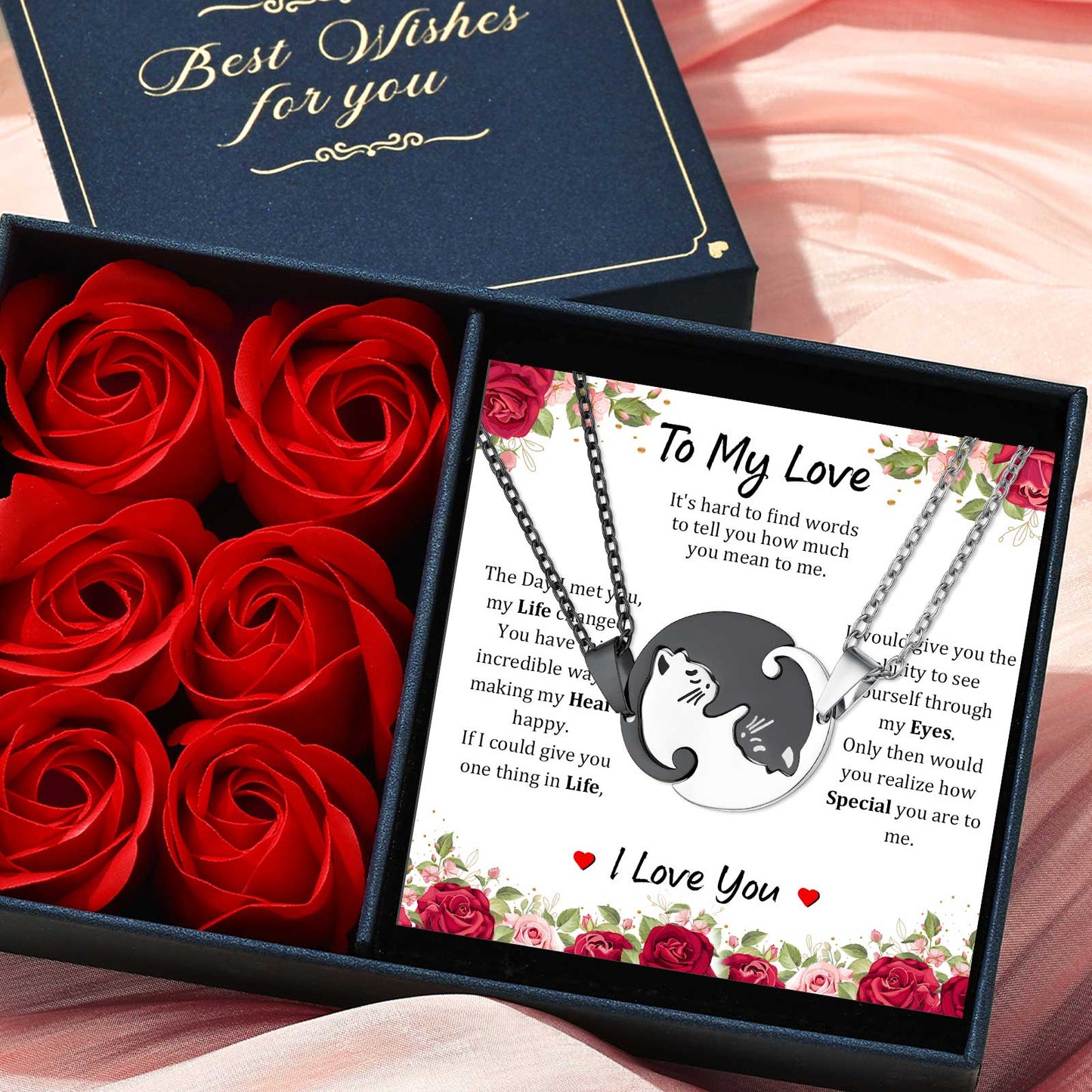 Custom Cat Matching Puzzle Necklace Engraved 2 Names Gift for Couple Girlfriend