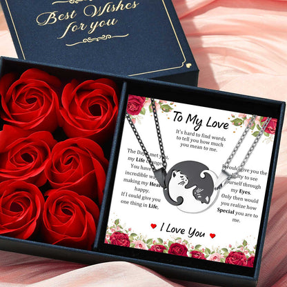 Custom Cat Matching Puzzle Necklace Engraved 2 Names Gift for Couple Girlfriend