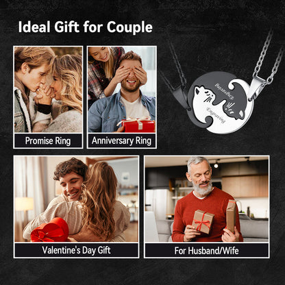 Custom Cat Matching Puzzle Necklace Engraved 2 Names Gift for Couple Girlfriend