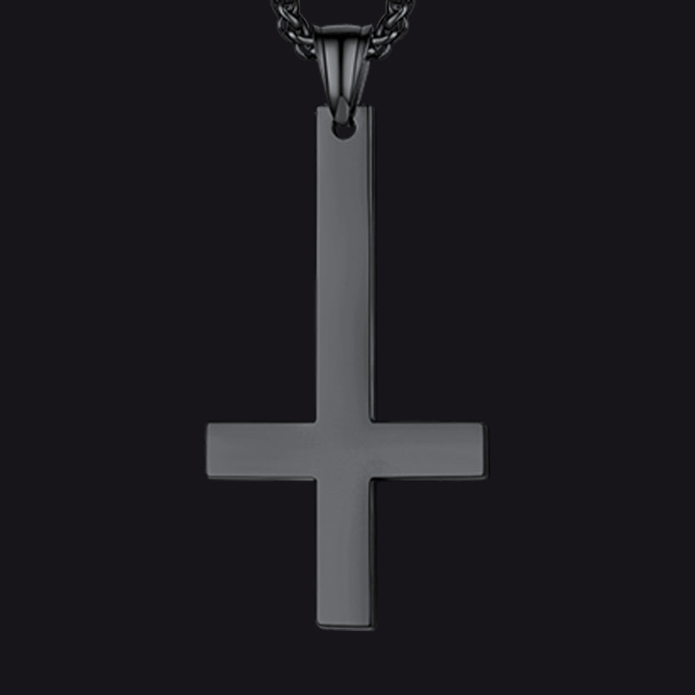 Stainless Steel Inverted Cross Pendant Necklace for