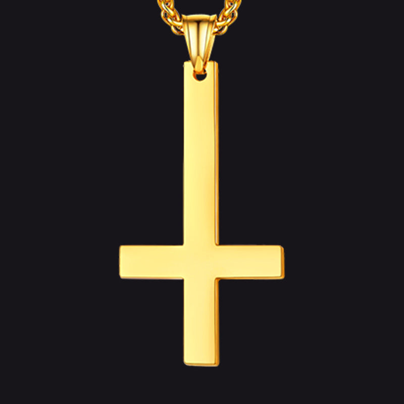 Stainless Steel Inverted Cross Pendant Necklace for