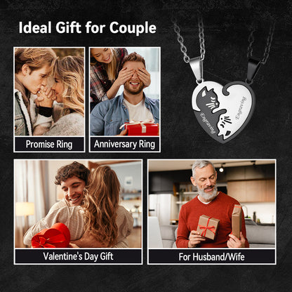 Custom Cat Heart Matching Puzzle Necklaces for Couples Bff Pet Lover
