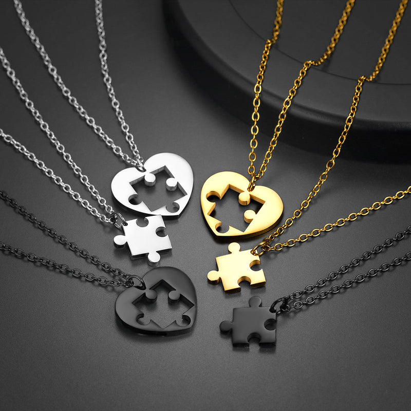 Customized Heart Puzzle Matching Necklaces Set for Couple Mom Daughter