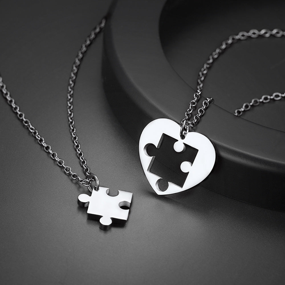 Customized Heart Puzzle Matching Necklaces Set for Couple Mom Daughter