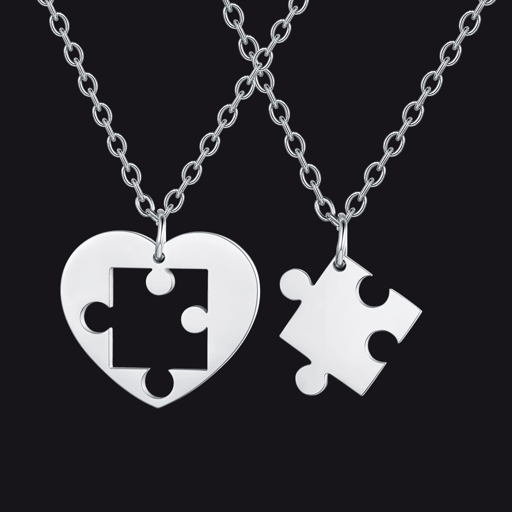 Customized Heart Puzzle Matching Necklaces Set for Couple Mom Daughter