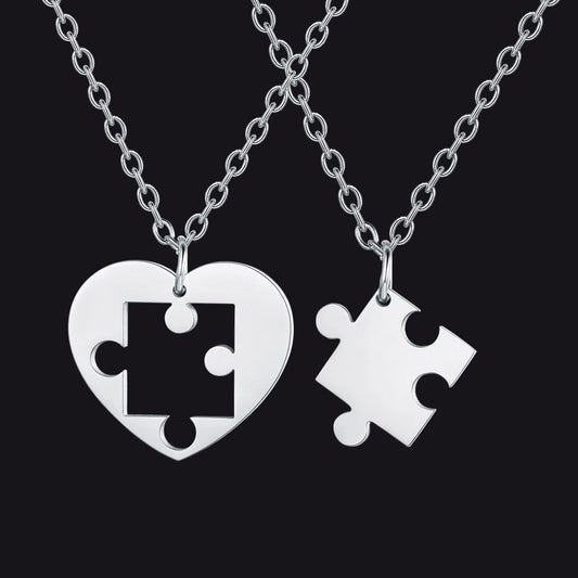 Customized Heart Puzzle Matching Necklaces Set for Couple Mom Daughter