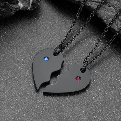 Custom Heart Matching Necklaces With Birthstone for Couple Best Friends