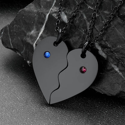 Custom Heart Matching Necklaces With Birthstone for Couple Best Friends