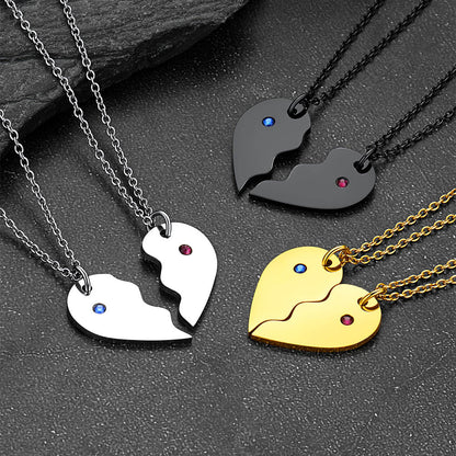 Custom Heart Matching Necklaces With Birthstone for Couple Best Friends