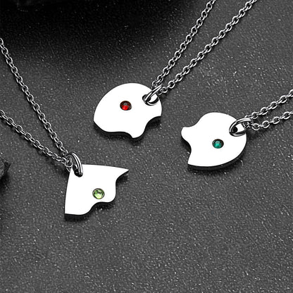 Custom Heart Matching Necklaces With Birthstone for Couple Best Friends