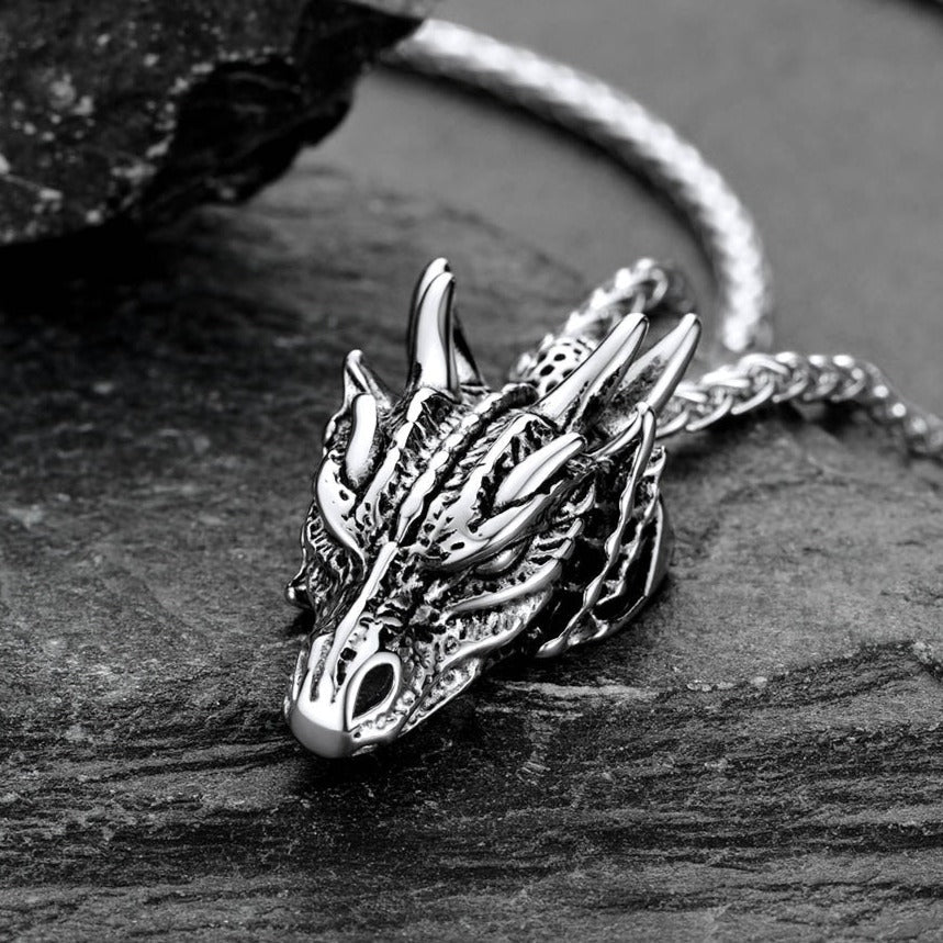 Punk Dragon Head Pendant Necklace for