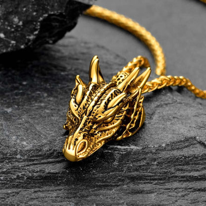 Punk Dragon Head Pendant Necklace for
