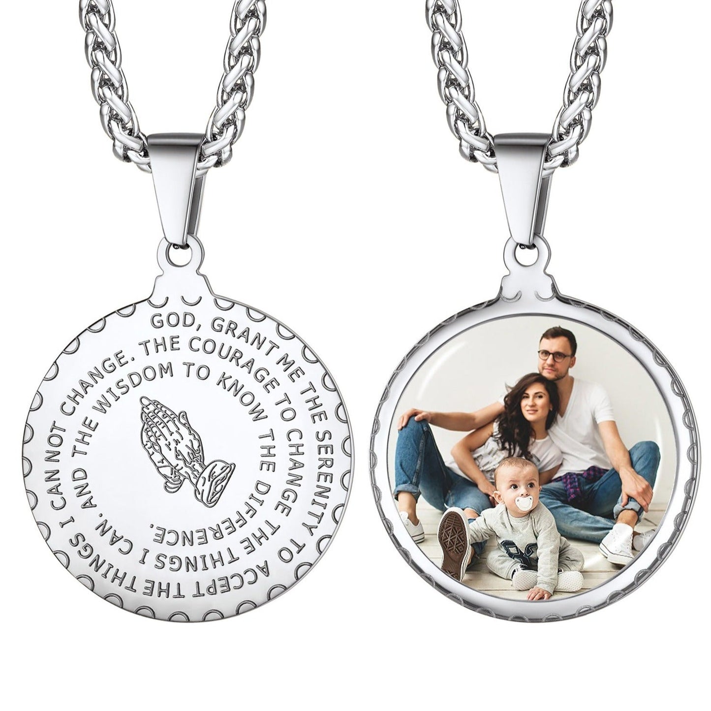 Personalized Lords Praying Hands Medal Necklace With Picture
