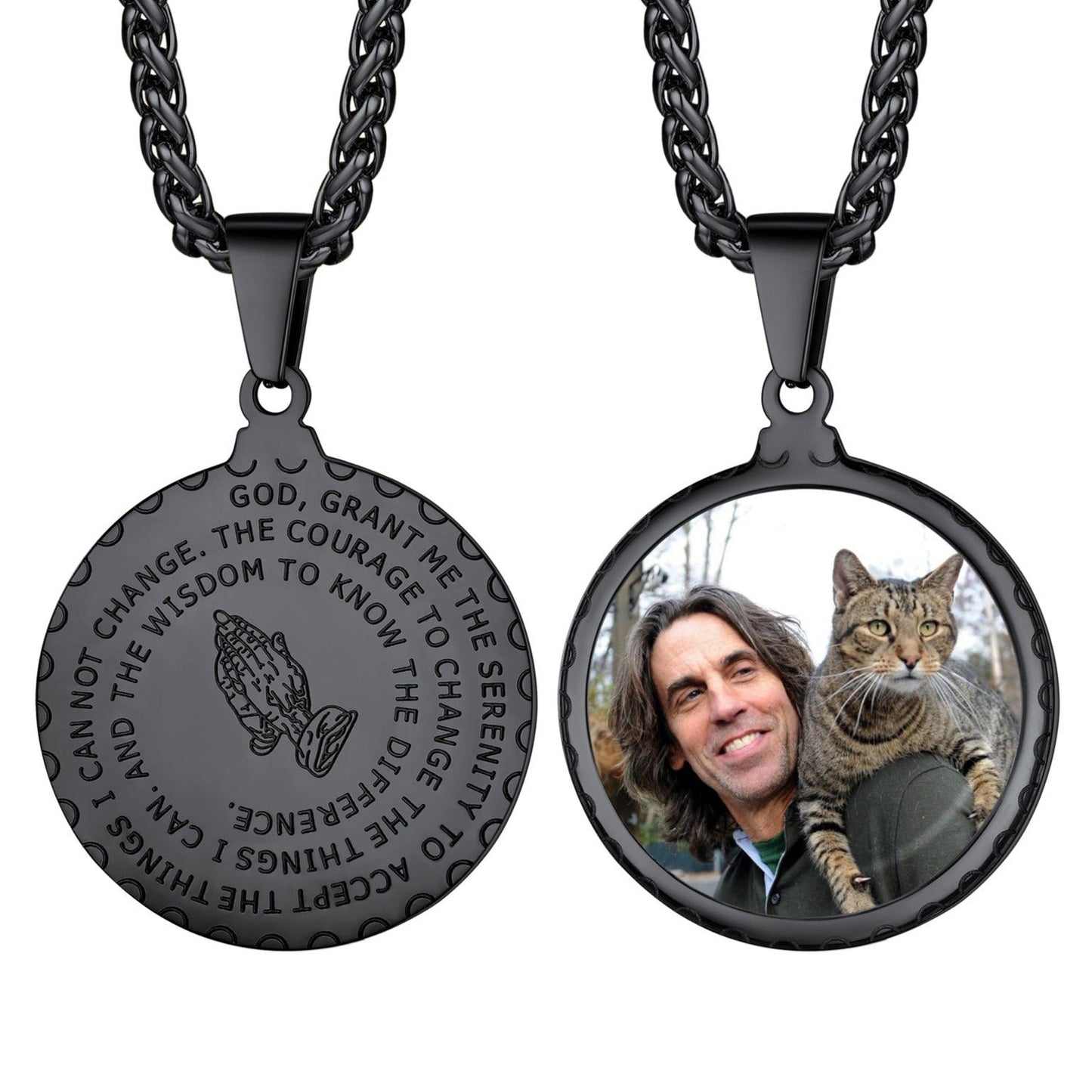 Personalized Lords Praying Hands Medal Necklace With Picture
