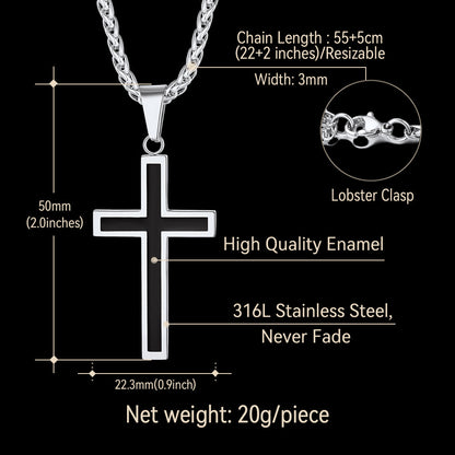 Christian Black Enamel Cross Necklace for