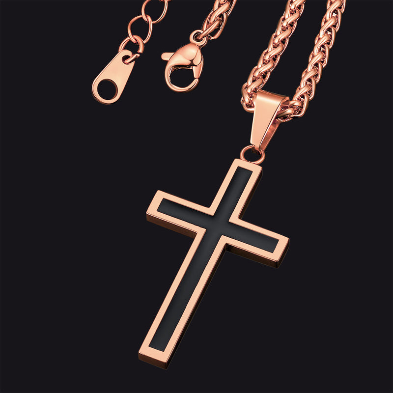 Christian Black Enamel Cross Necklace for