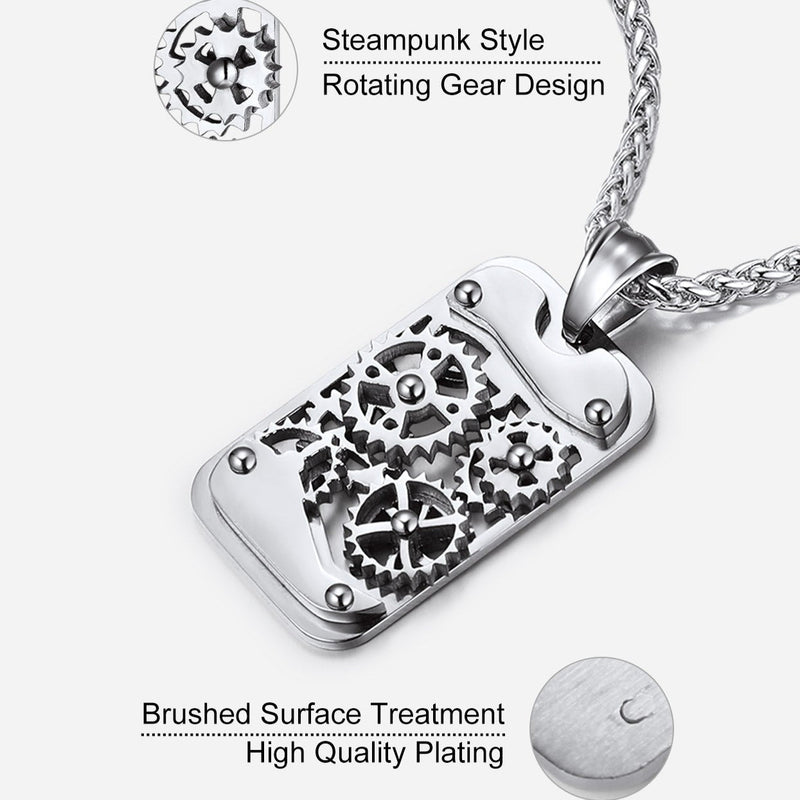 Mechanical Gear Dog Tag Pendant Necklace for
