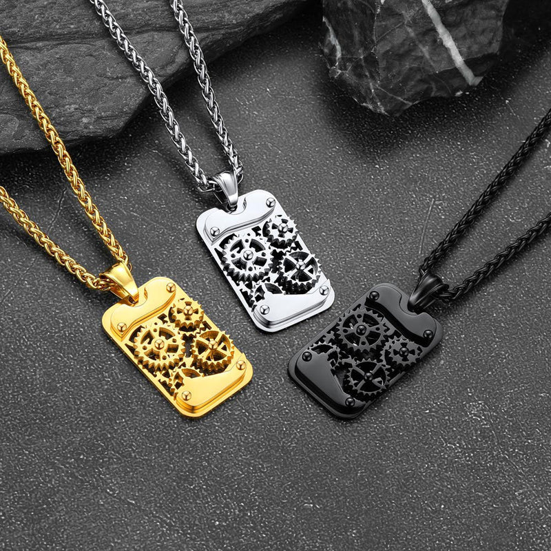 Mechanical Gear Dog Tag Pendant Necklace for