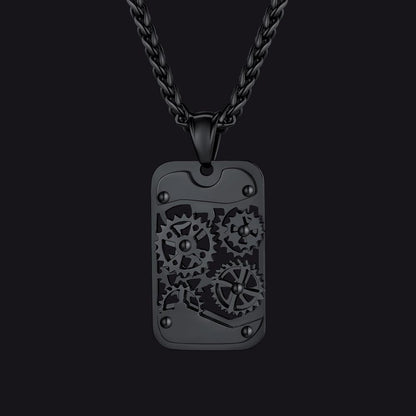 Mechanical Gear Dog Tag Pendant Necklace for