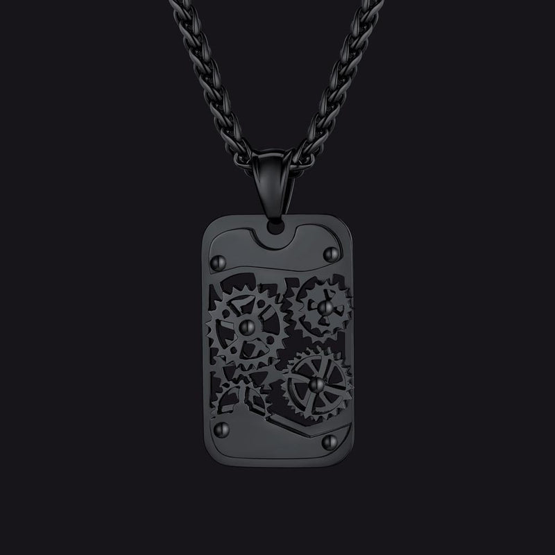Mechanical Gear Dog Tag Pendant Necklace for