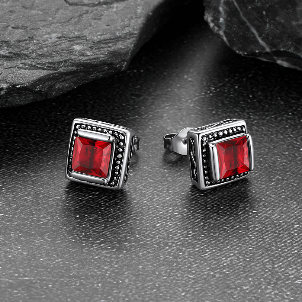Stainless Steel Square Diamond Stud Earrings for