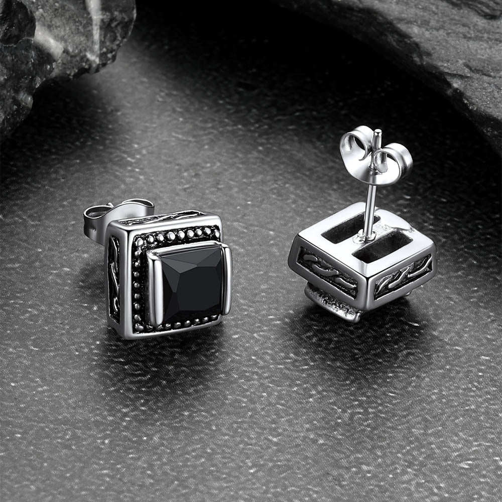 Stainless Steel Square Diamond Stud Earrings for