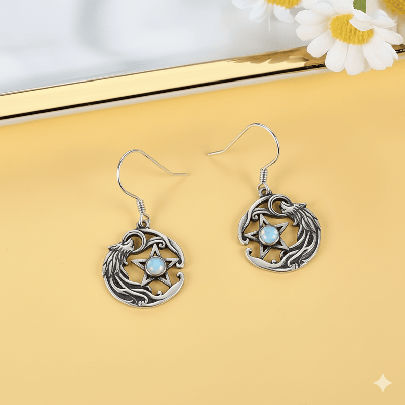 Lunar Wolf Pentacle Earrings