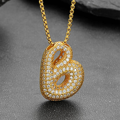 Gold Diamond Bubble Letter Initial Chain Necklace for