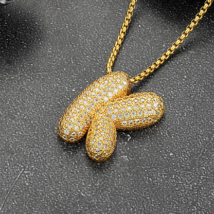 Gold Diamond Bubble Letter Initial Chain Necklace for
