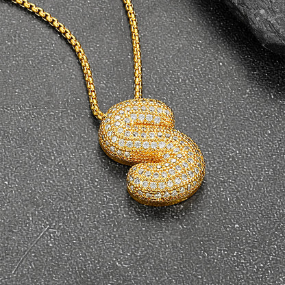 Gold Diamond Bubble Letter Initial Chain Necklace for
