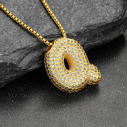 Gold Diamond Bubble Letter Initial Chain Necklace for