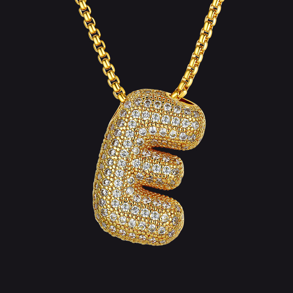Gold Diamond Bubble Letter Initial Chain Necklace for