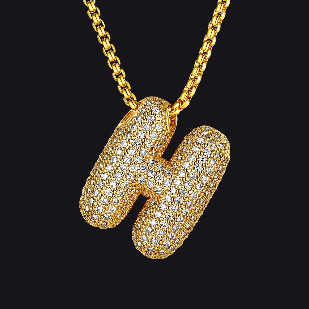 Gold Diamond Bubble Letter Initial Chain Necklace for
