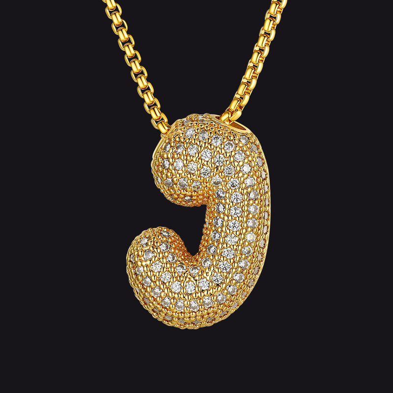Gold Diamond Bubble Letter Initial Chain Necklace for