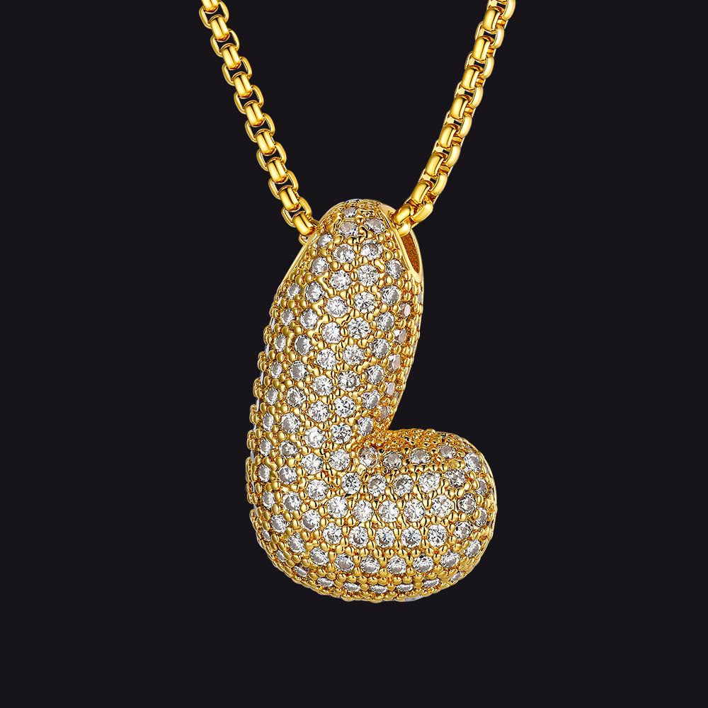 Gold Diamond Bubble Letter Initial Chain Necklace for