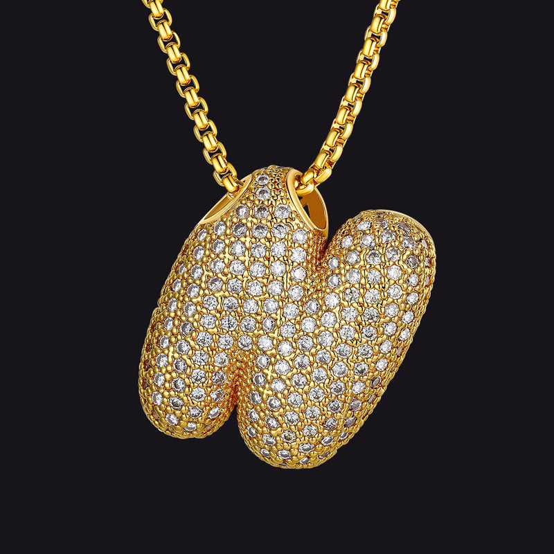Gold Diamond Bubble Letter Initial Chain Necklace for