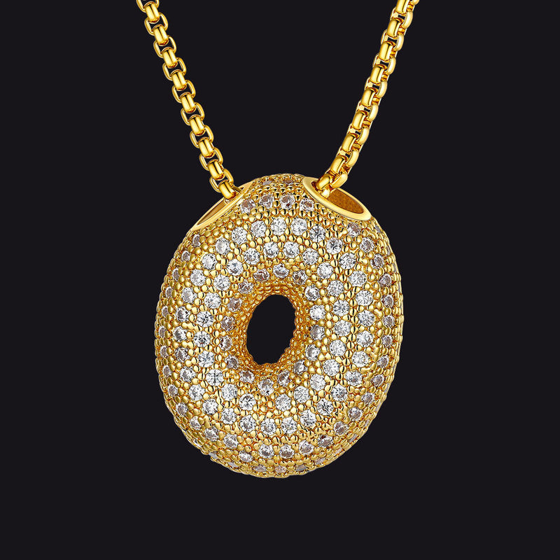 Gold Diamond Bubble Letter Initial Chain Necklace for