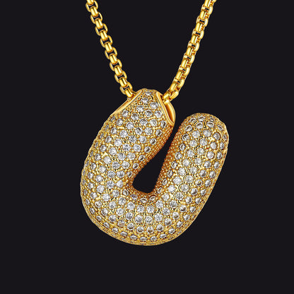Gold Diamond Bubble Letter Initial Chain Necklace for