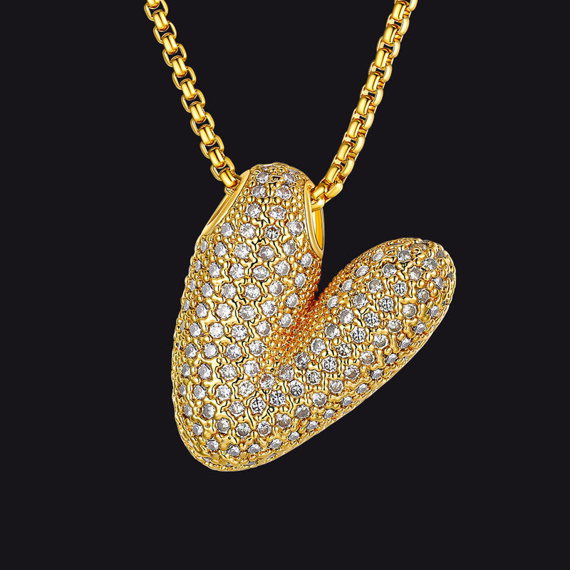 Gold Diamond Bubble Letter Initial Chain Necklace for