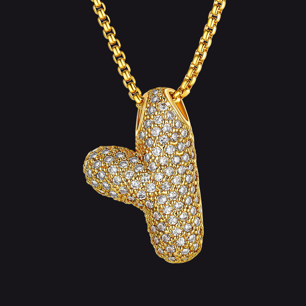 Gold Diamond Bubble Letter Initial Chain Necklace for