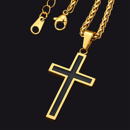Christian Black Enamel Cross Necklace for