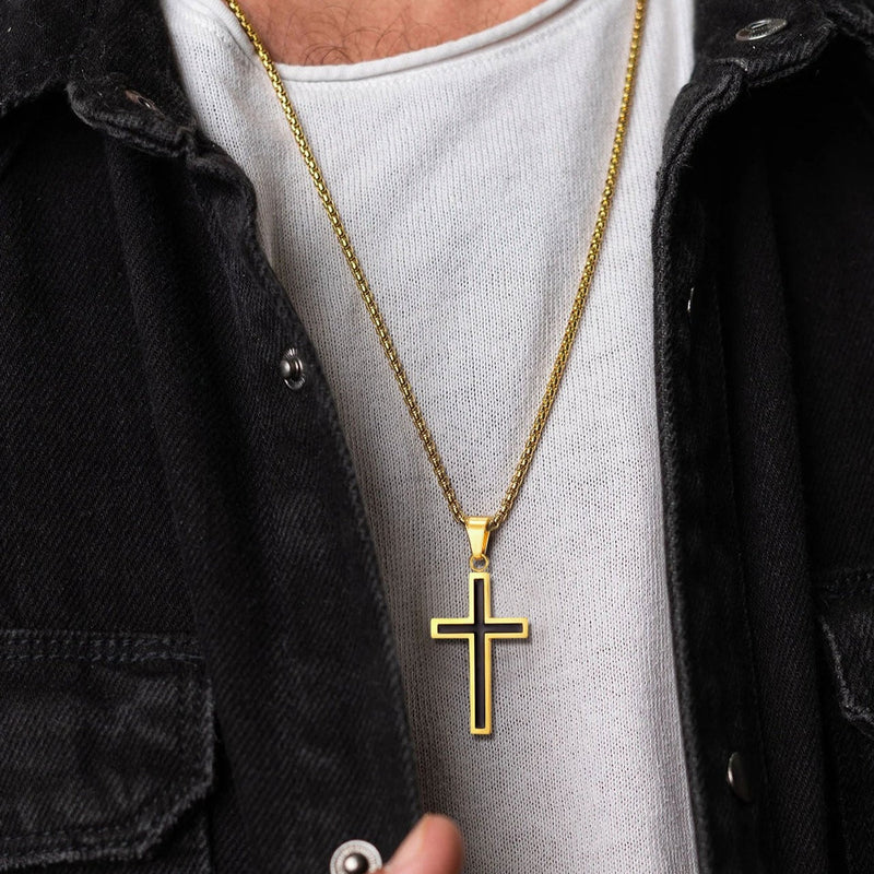 Christian Black Enamel Cross Necklace for