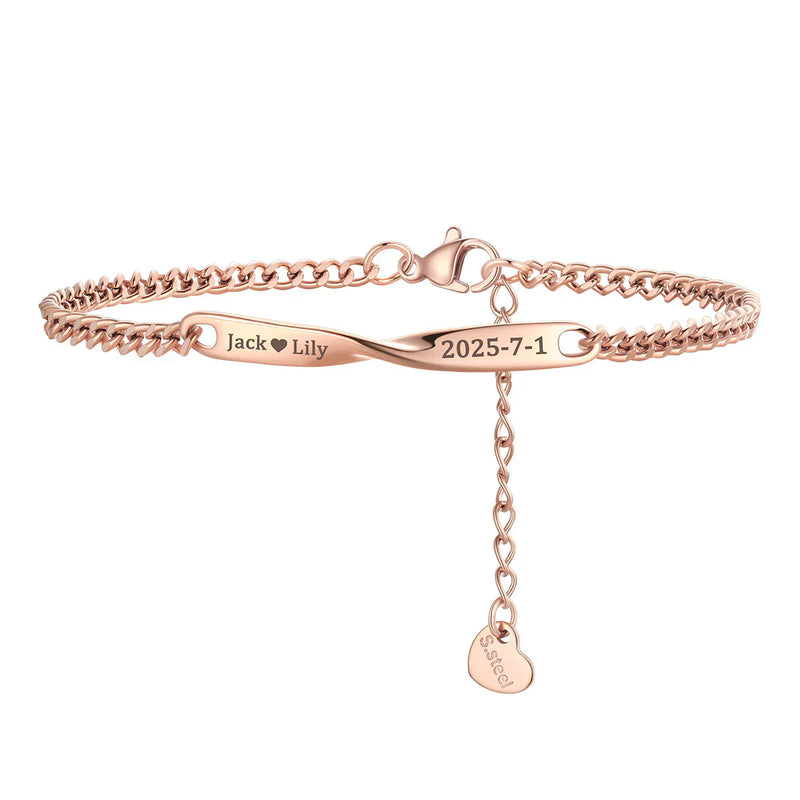 Custom Engraving Mobius Matching Link Bracelets for Couple