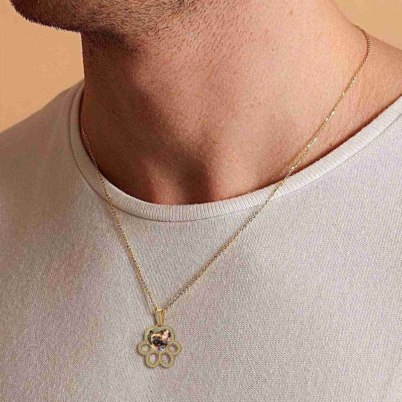 Personalized Picture Dog Paw Necklace With Cz for Pet Lover