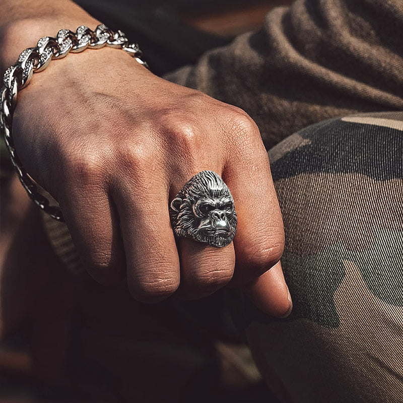 Biker Gorilla King Stainless Steel Ring for