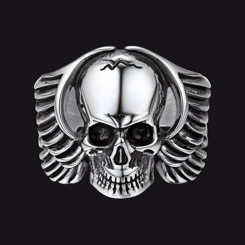 Gothic Cool Wings Skull Stainless Steel Ring for