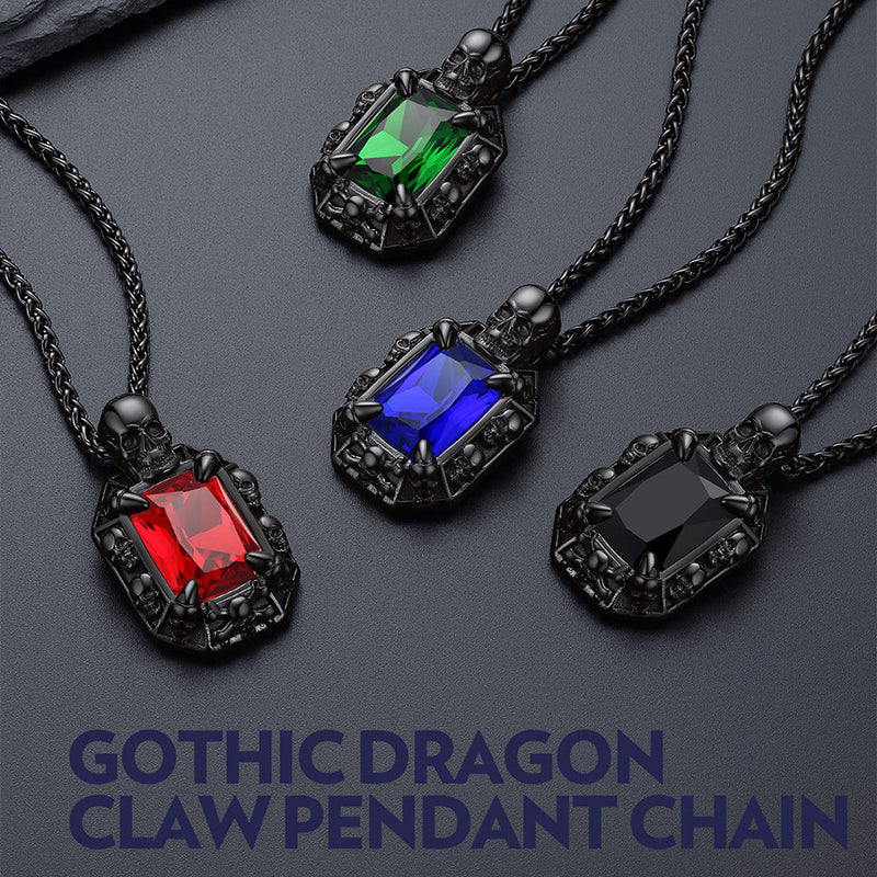 Gothic Skull Dragon Claw Crystal Necklace for